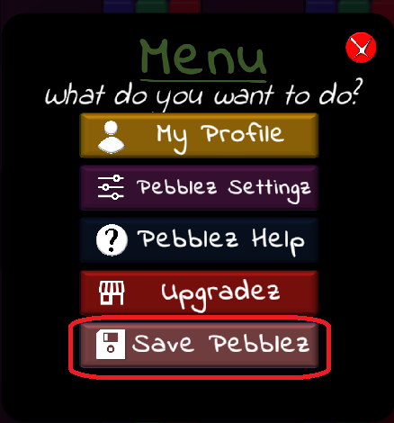 Save Pebblez Game Button